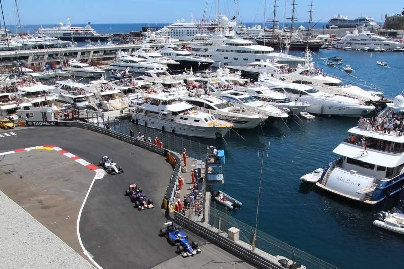 Formula 1 racing beside the Monaco harbour during Grand Prix week