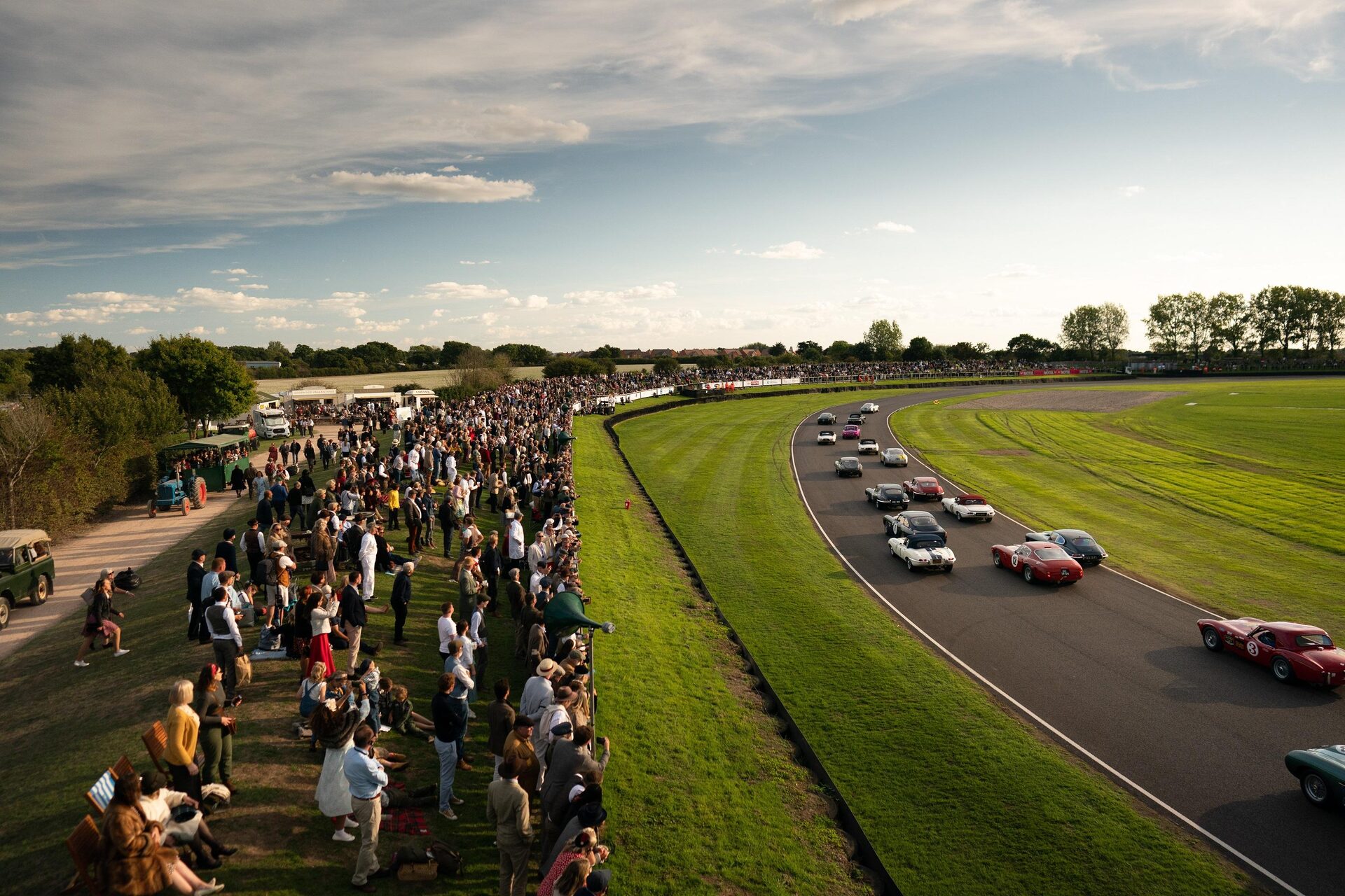 Historic racing cars at speed during Goodwood Revival
