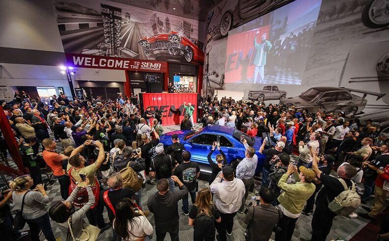 Contemporary performance cars on the SEMA show floor