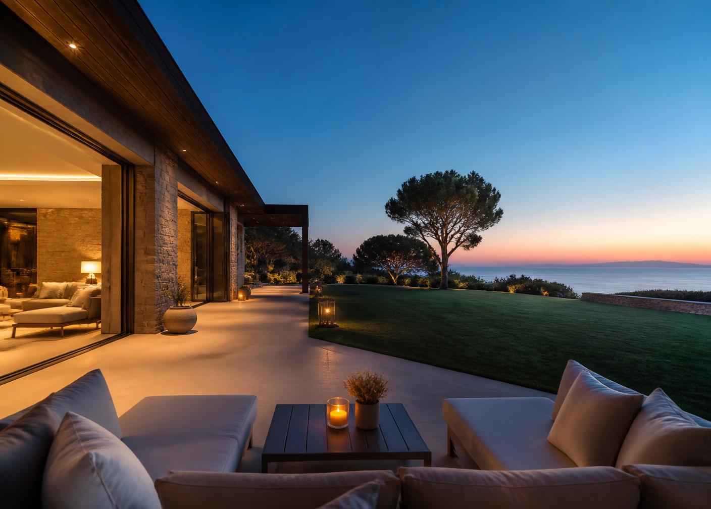 Exceptional private residence with terrace and evening lighting